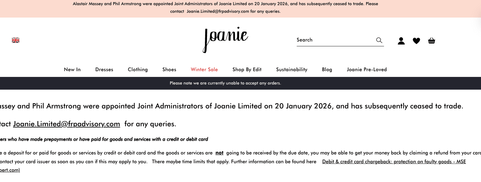 Joanie Clothing appoints administrators